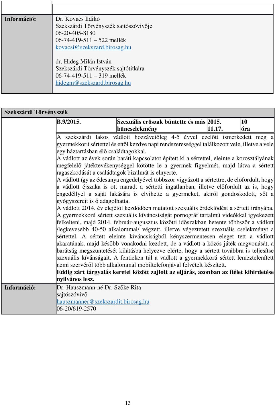 10 bűncselekmény 11.17.