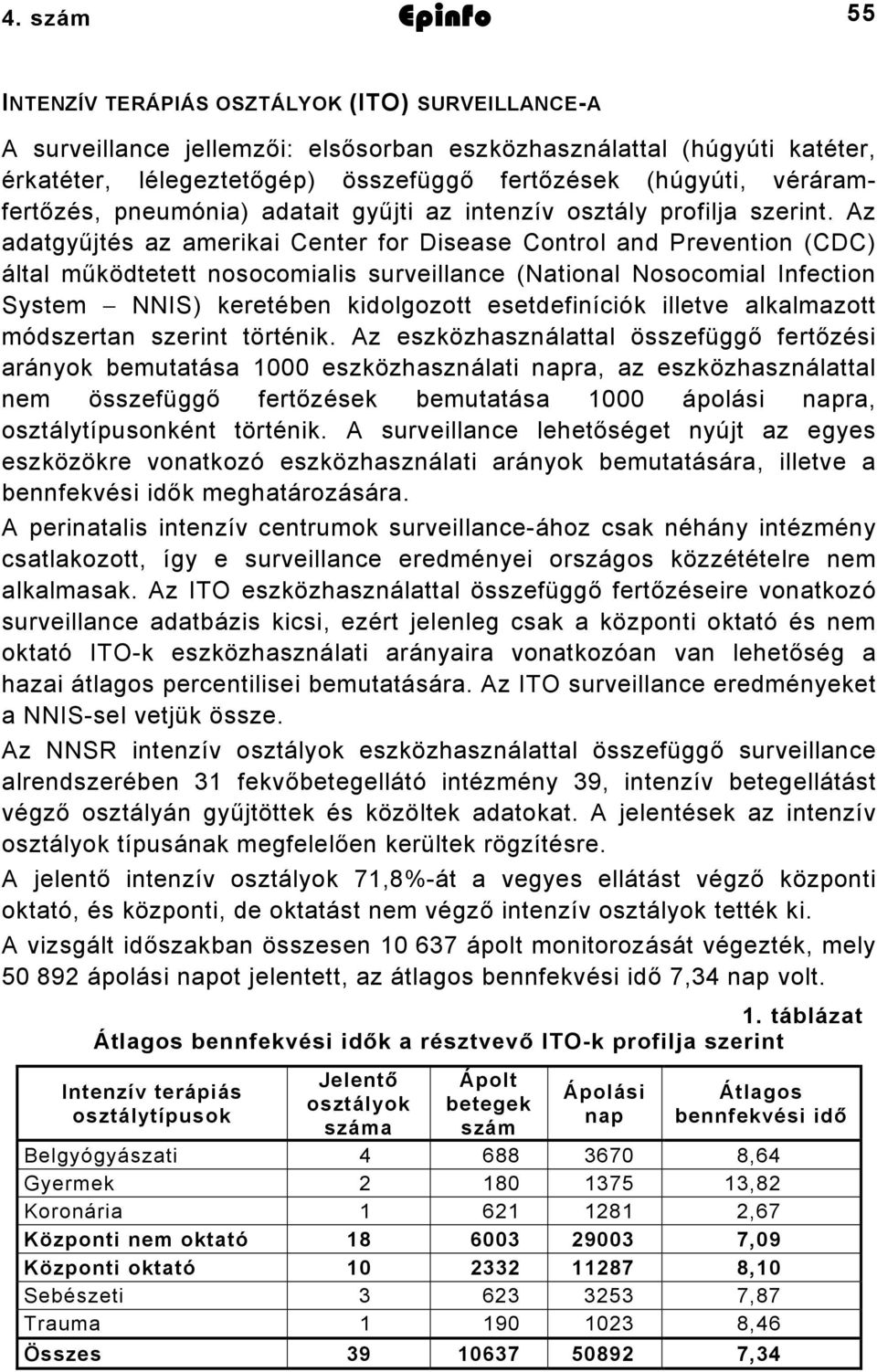 Az adatgyűjtés az amerikai Center for Disease Control and Prevention (CDC) által működtetett nosocomialis surveillance (National Nosocomial Infection System NNIS) keretében kidolgozott esetdefiníciók