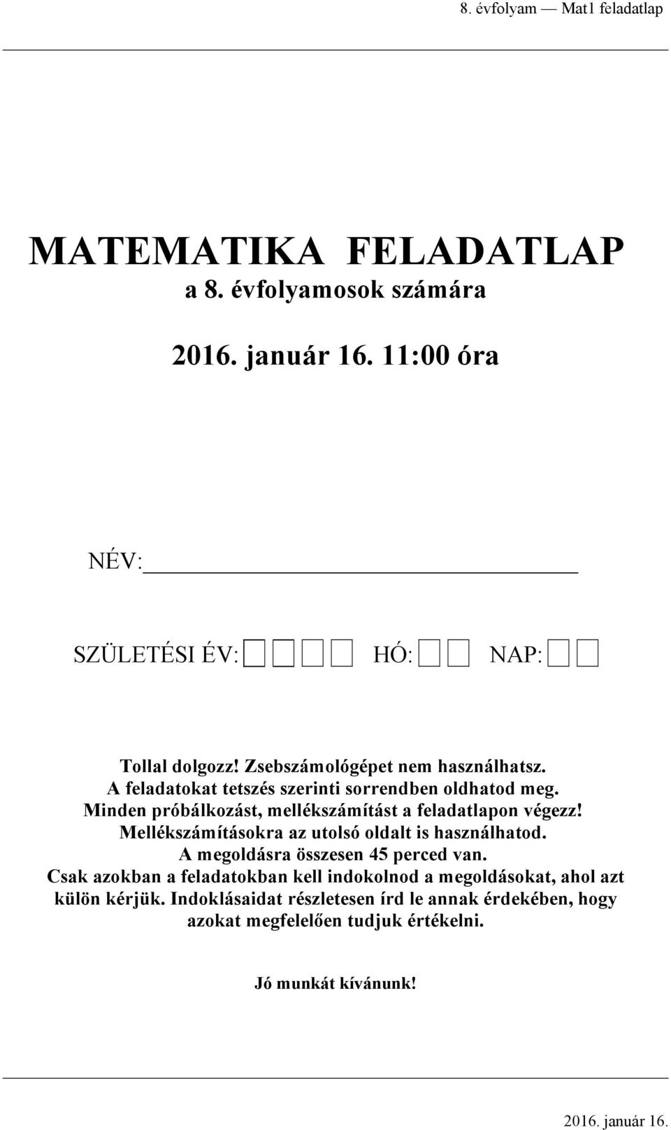 MATEMATIKA FELADATLAP a 8. évfolyamosok számára - PDF Free Download