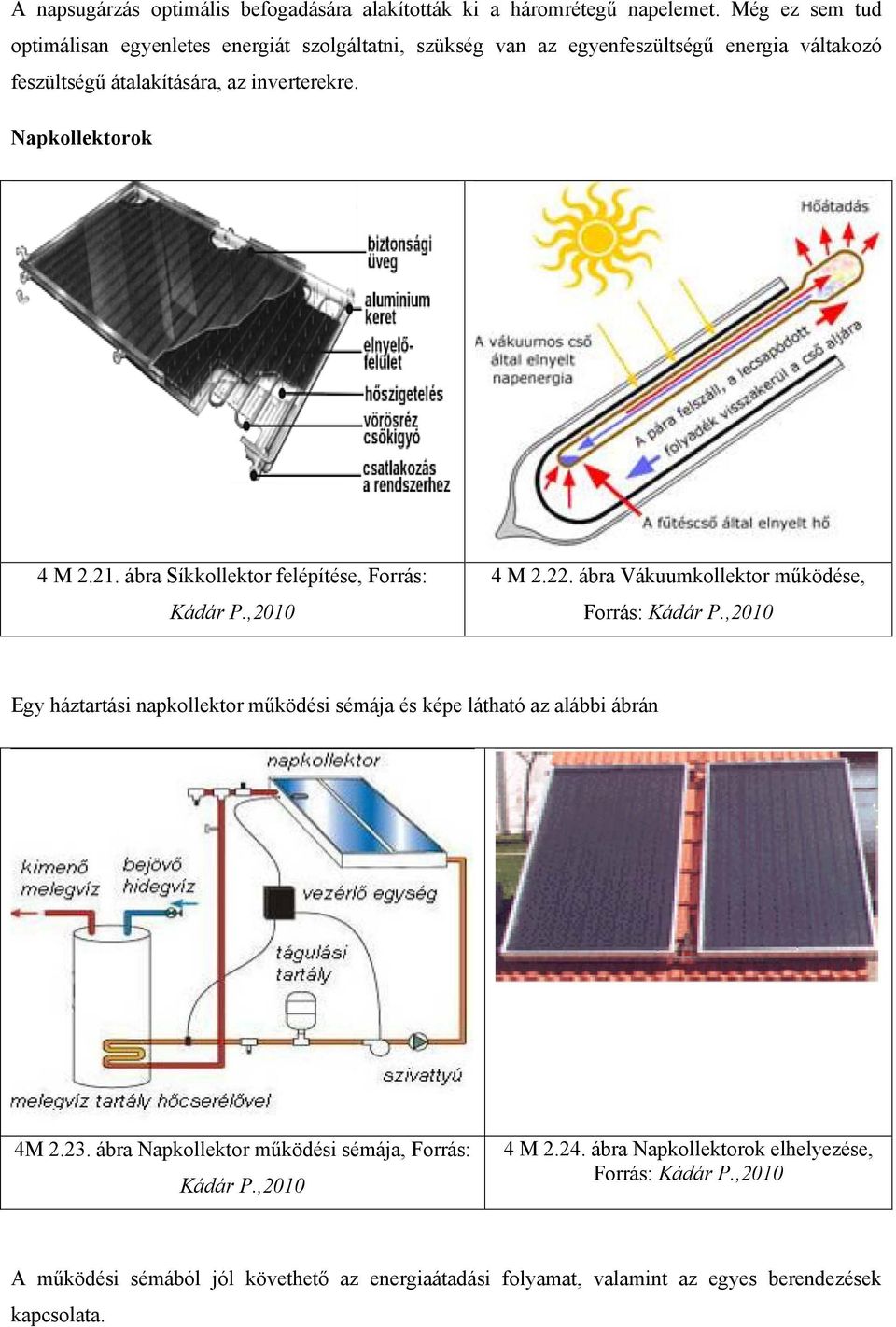 Napkollektorok 4 M 2.21. ábra Síkkollektor felépítése, Forrás: Kádár P.,2010 4 M 2.22. ábra Vákuumkollektor működése, Forrás: Kádár P.