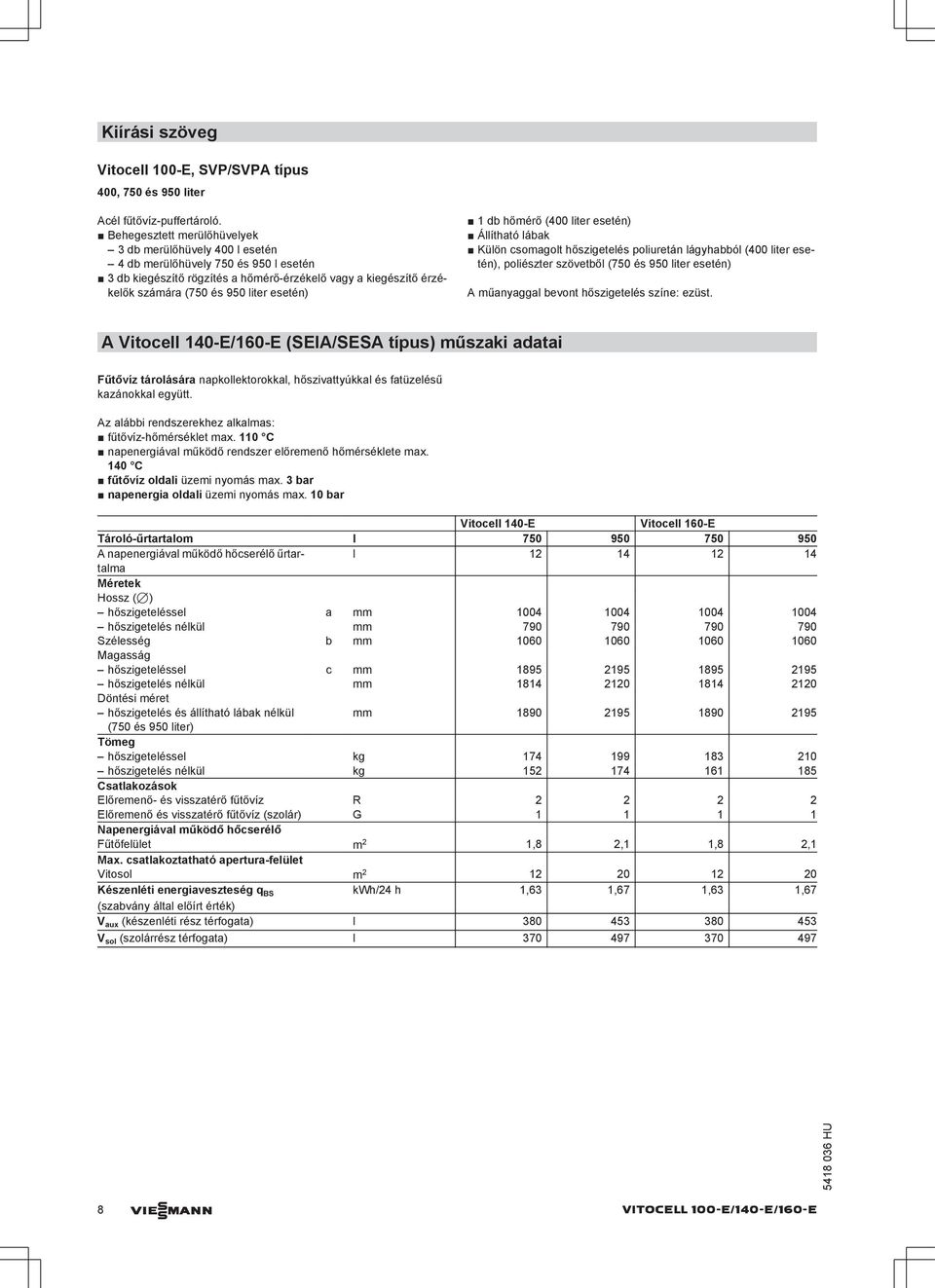 1 d hőmérő (400 liter esetén) Állítható láak Külön csomagolt hőszigetelés poliuretán lágyhaól (400 liter esetén), poliészter szövetől (750 és 950 liter esetén) A műanyaggal evont hőszigetelés színe:
