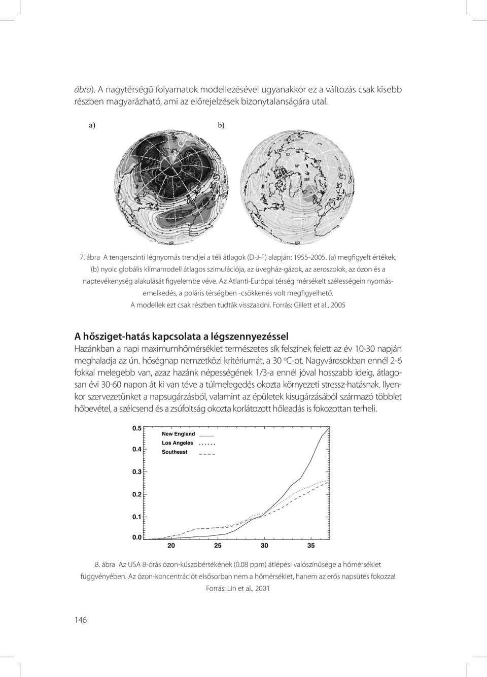 (a) megfigyelt értékek, (b) nyolc globális klímamodell átlagos szimulációja, az üvegház-gázok, az aeroszolok, az ózon és a naptevékenység alakulását figyelembe véve.