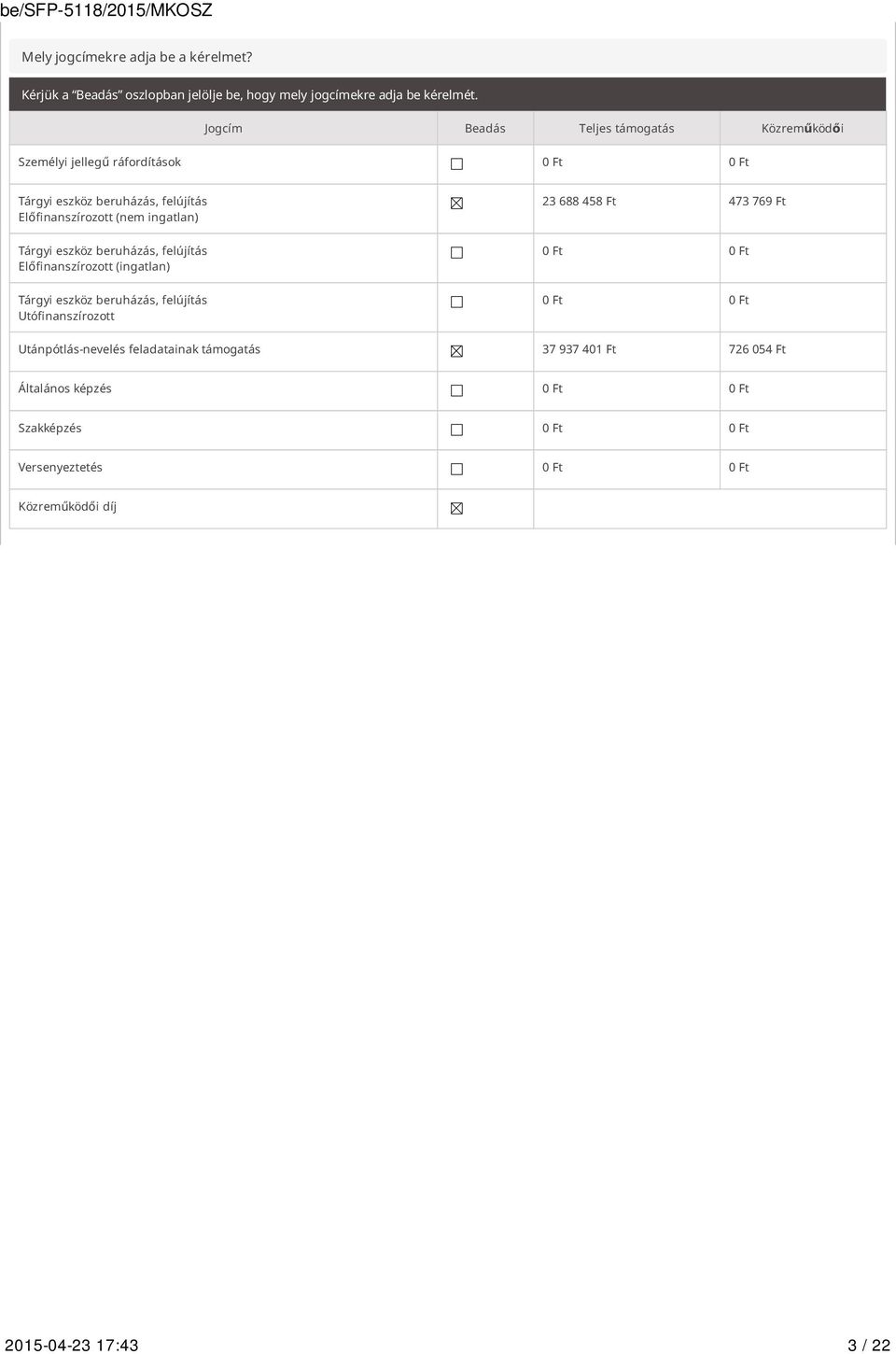 Tárgyi eszköz beruházás, felújítás Előfinanszírozott (ingatlan) Tárgyi eszköz beruházás, felújítás Utófinanszírozott 23 688 458 Ft 473 769 Ft 0 Ft 0 Ft