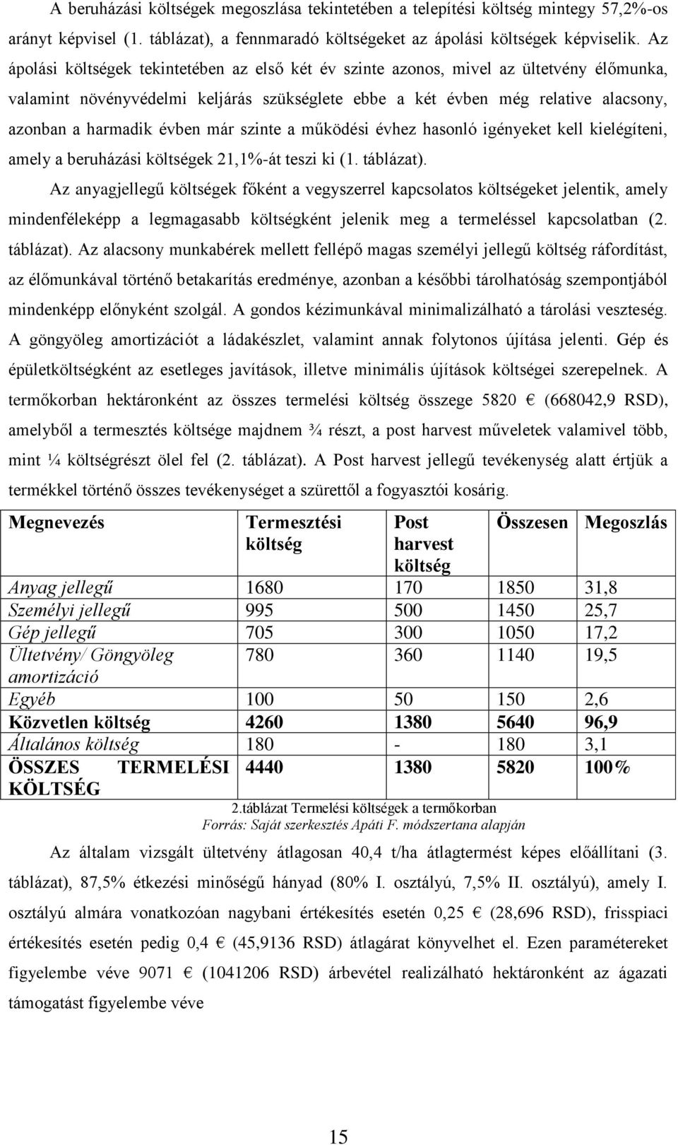 évben már szinte a működési évhez hasonló igényeket kell kielégíteni, amely a beruházási költségek 21,1%-át teszi ki (1. táblázat).