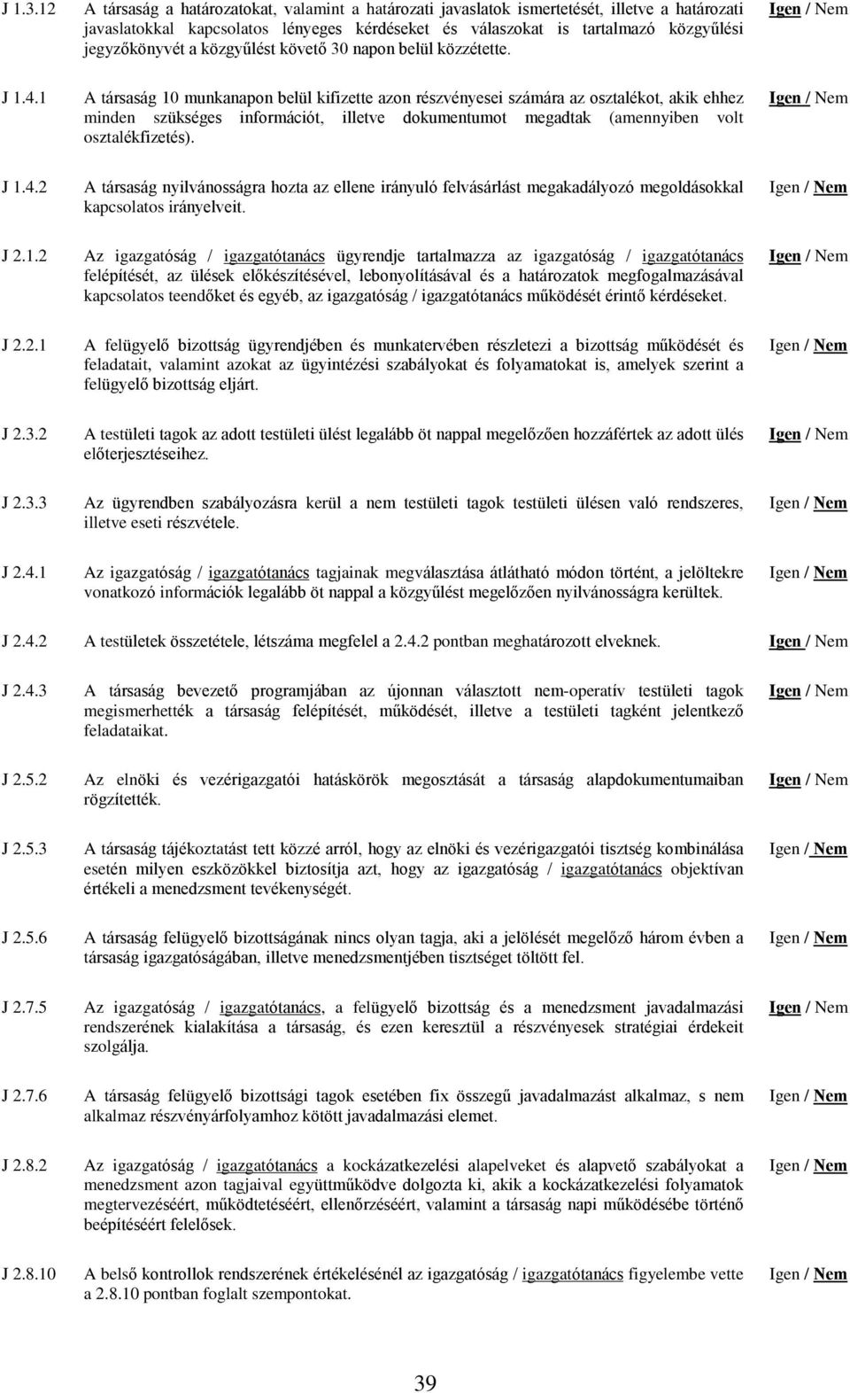 közgyûlést követõ 30 napon belül közzétette. / J 1.4.