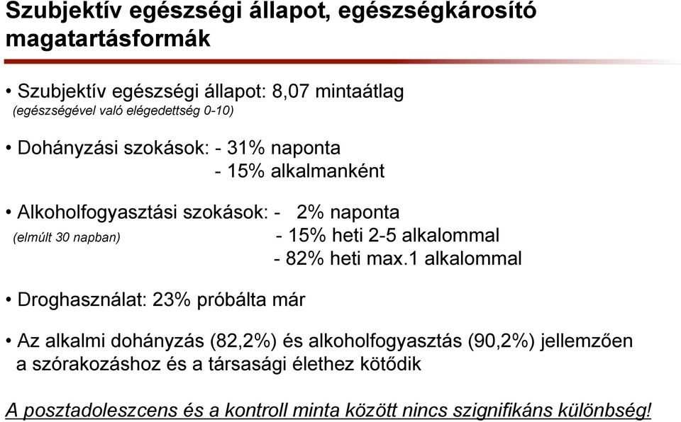 - 15% heti 2-5 alkalommal - 82% heti max.