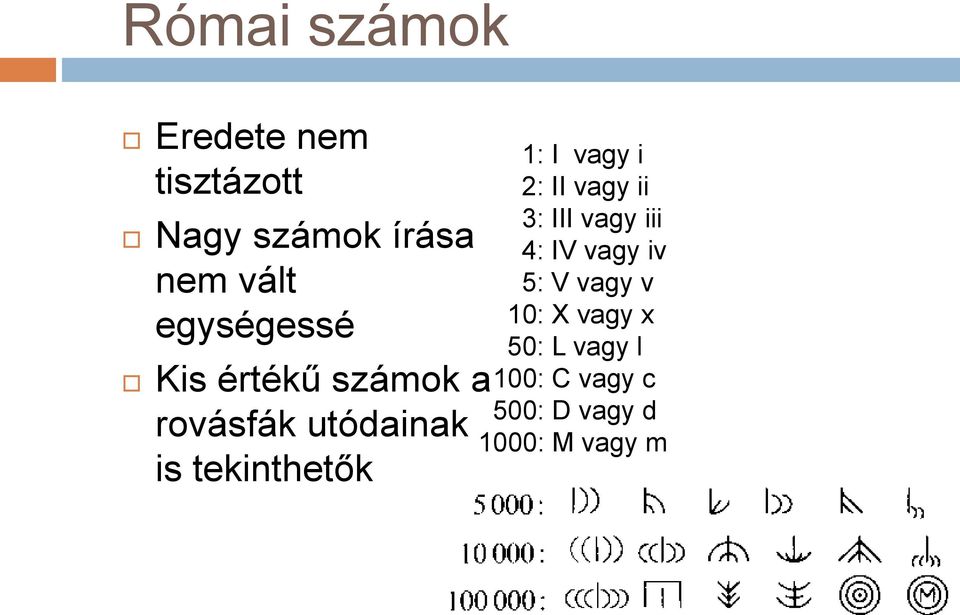 1: I vagy i 2: II vagy ii 3: III vagy iii 4: IV vagy iv 5: V vagy