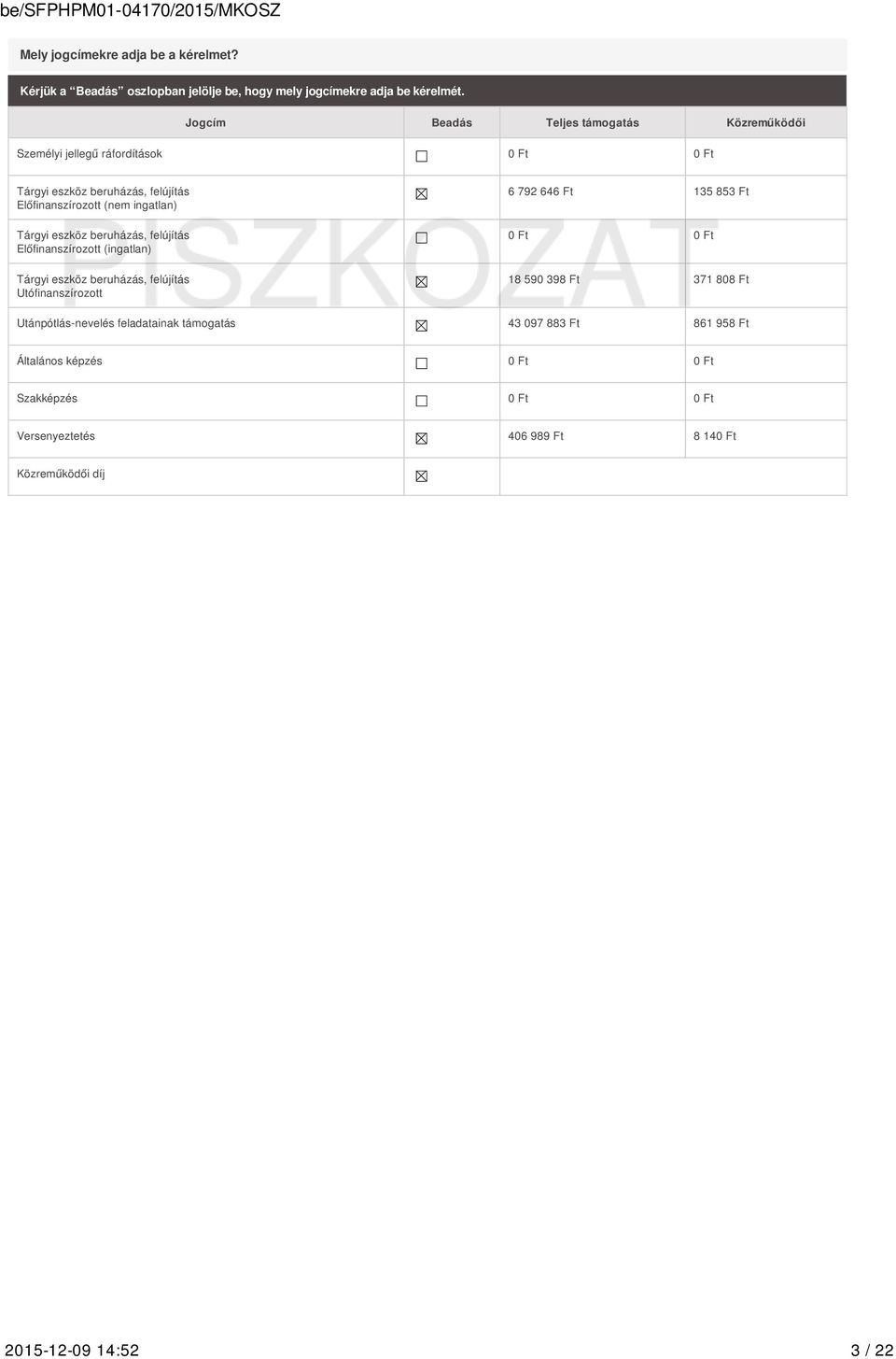 Tárgyi eszköz beruházás, felújítás Előfinanszírozott (ingatlan) Tárgyi eszköz beruházás, felújítás Utófinanszírozott 6 792 646 Ft 135 853 Ft 0 Ft 0 Ft 18 590