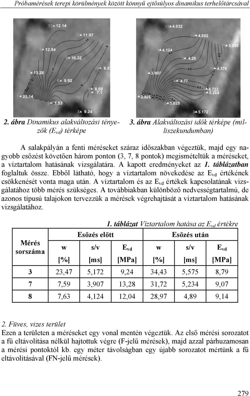 méréseket, a víztartalom hatásának vizsgálatára. A kapott eredményeket az 1. táblázatban foglaltuk össze. Ebből látható, hogy a víztartalom növekedése az E vd értékének csökkenését vonta maga után.