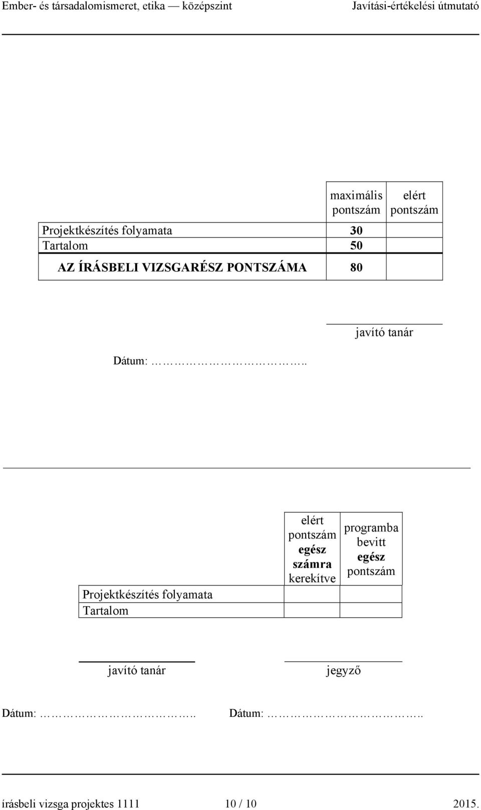 . Projektkészítés folyamata Tartalom elért pontszám egész számra kerekítve programba