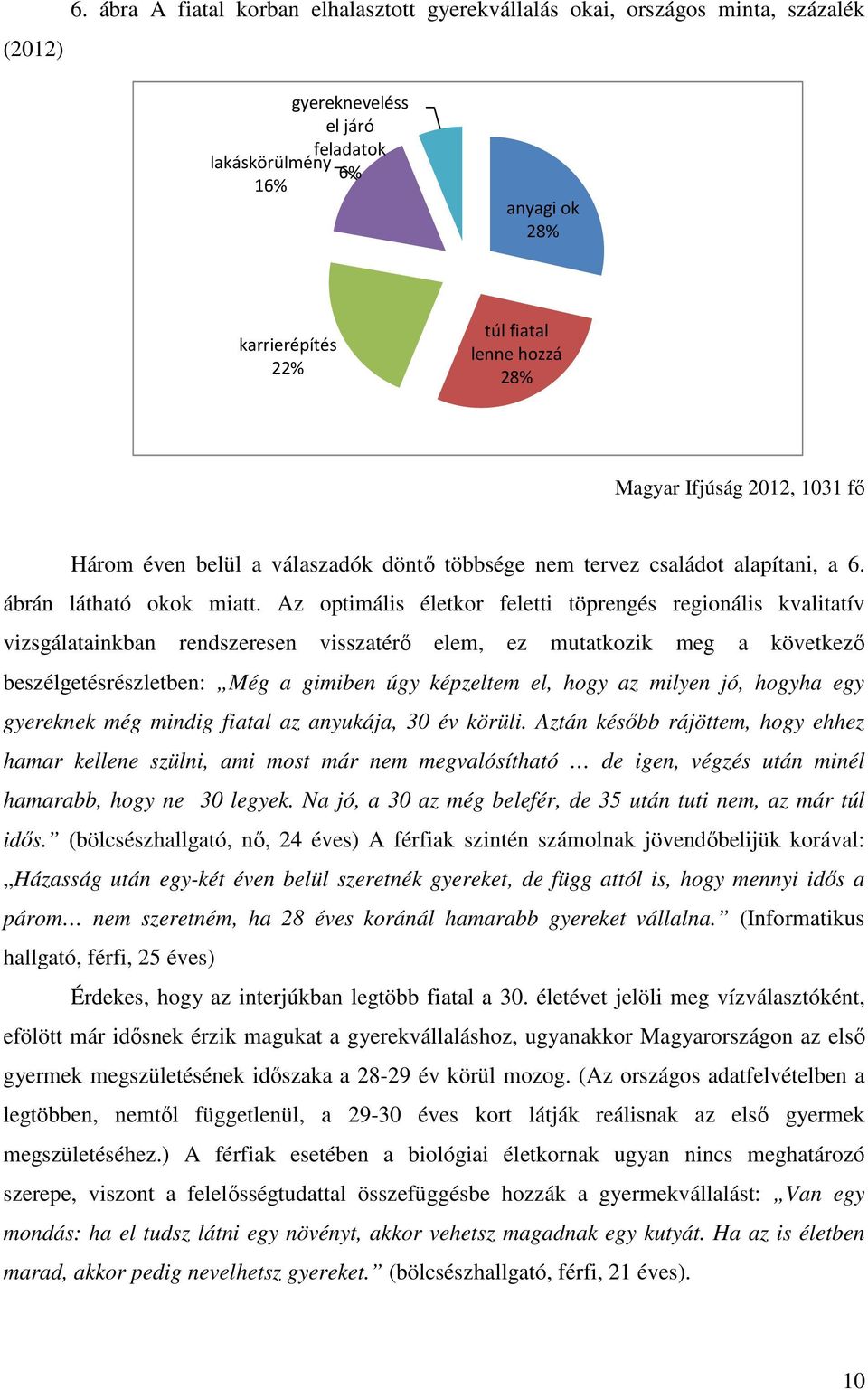 Magyar Ifjúság 2012, 1031 fő Három éven belül a válaszadók döntő többsége nem tervez családot alapítani, a 6. ábrán látható okok miatt.