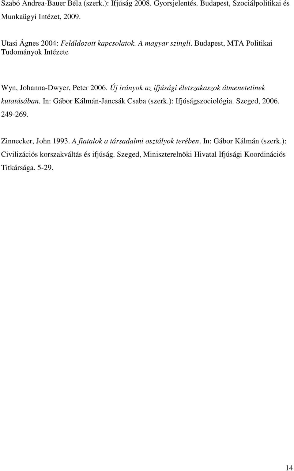 Új irányok az ifjúsági életszakaszok átmenetetinek kutatásában. In: Gábor Kálmán-Jancsák Csaba (szerk.): Ifjúságszociológia. Szeged, 2006. 249-269.