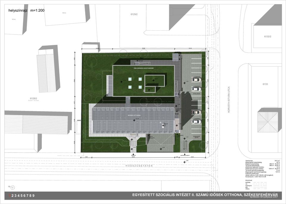 OSS Z Ú S É T T É R - Telekterület: 11 m Megengedett beépítettség: 80 % Meglév beépítettség: 49 m 16,34 % Tervezett beépítettség: 988 m 3,80 % Zöldterület legkisebb mértéke: % Zöldterület tervezett