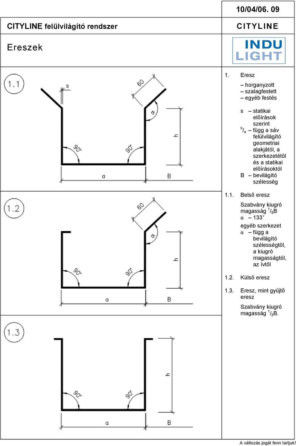 geometriai alakjától, a szerkezetétől és a statikai előírásoktól B bevilágító szélesség 1.