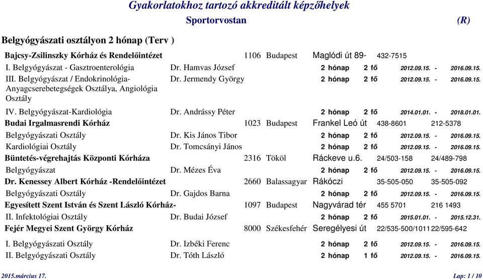 Andrássy Péter 2 hónap 2 fő 2014.01.01. - 2018.01.01. Budai Irgalmasrendi Kórház 1023 Budapest Frankel Leó út 438-8601 212-5378 Belgyógyászati Osztály Dr. Kis János Tibor 2 hónap 2 fő 2012.09.15.