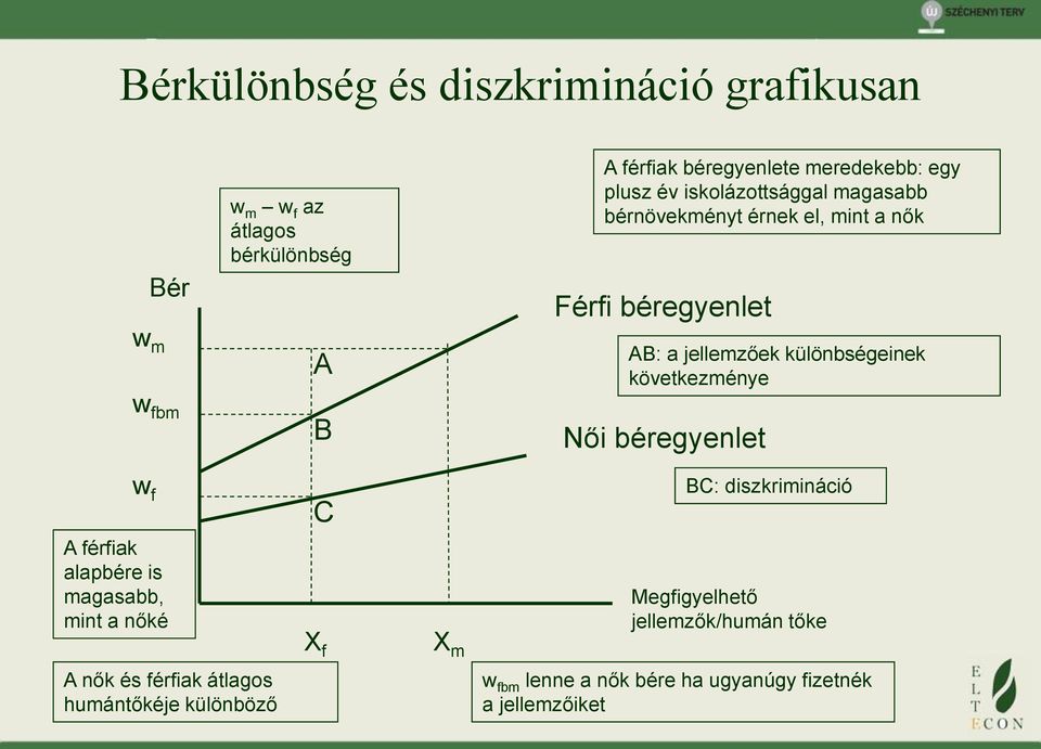 különbségeinek következménye Női béregyenlet w f A férfiak alapbére is magasabb, mint a nőké A nők és férfiak átlagos