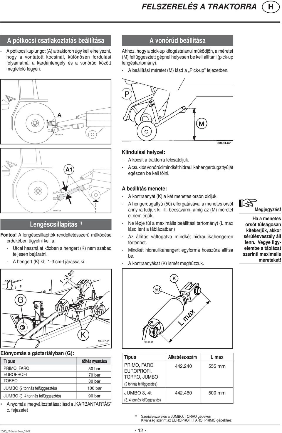 - A beállítási méretet (M) lásd a Pick-up fejezetben. A 001-01-26 A1 Kiindulási helyzet: - A kocsit a traktorra felcsatoljuk.