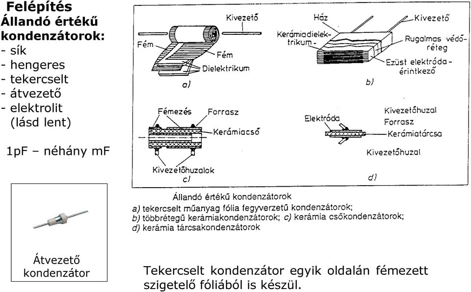 lent) 1pF néhány mf Átvezető kondenzátor Tekercselt