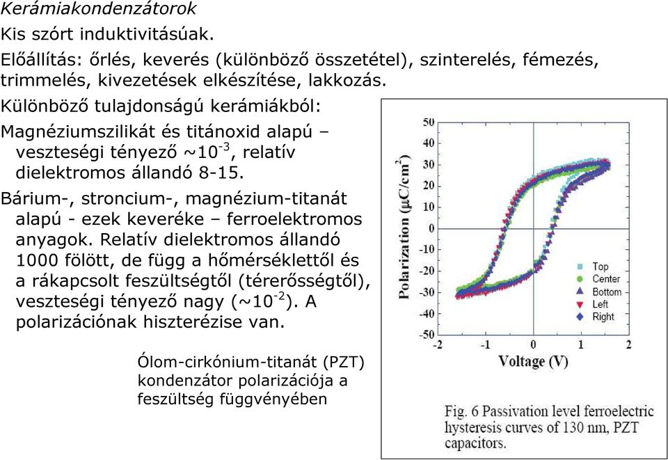 Különböző tulajdonságú kerámiákból: Magnéziumszilikát és titánoxid alapú veszteségi tényező ~10-3, relatív dielektromos állandó 8-15.