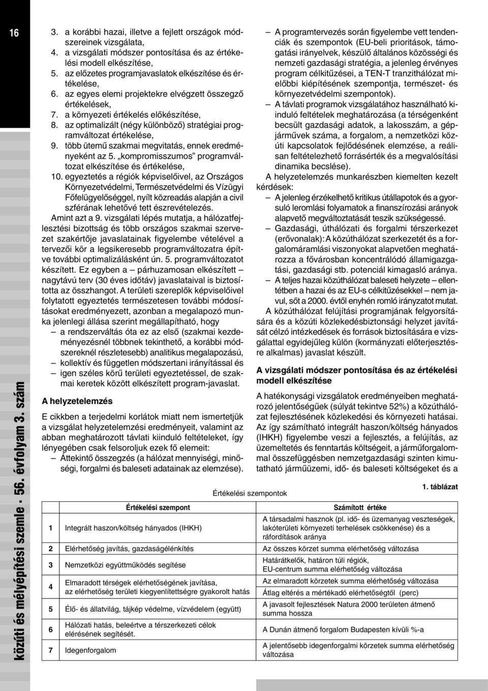 az optimalizált (négy különbözõ) stratégiai programváltozat értékelése, 9. több ütemû szakmai megvitatás, ennek eredményeként az 5. kompromisszumos programváltozat elkészítése és értékelése, 10.