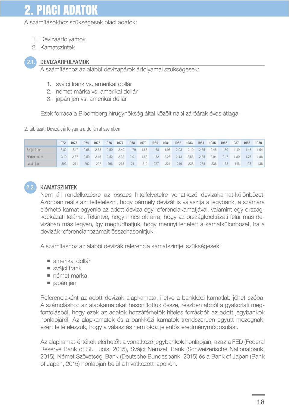 német márka vs. amerikai dollár 3. japán jen vs. amerikai dollár Ezek forrása a Bloomberg hírügynökség által közölt napi záróárak éves átlaga. 2.