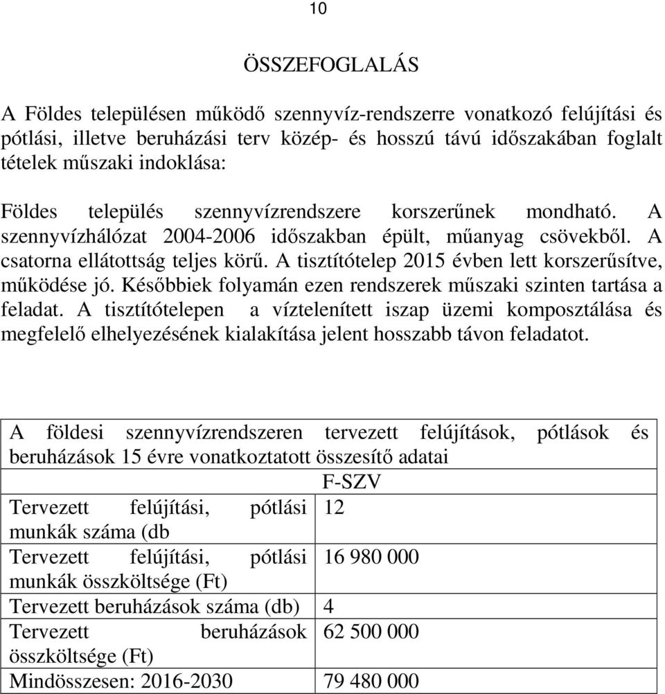 A tisztítótelep 2015 évben lett korszerűsítve, működése jó. Későbbiek folyamán ezen rendszerek műszaki szinten tartása a feladat.