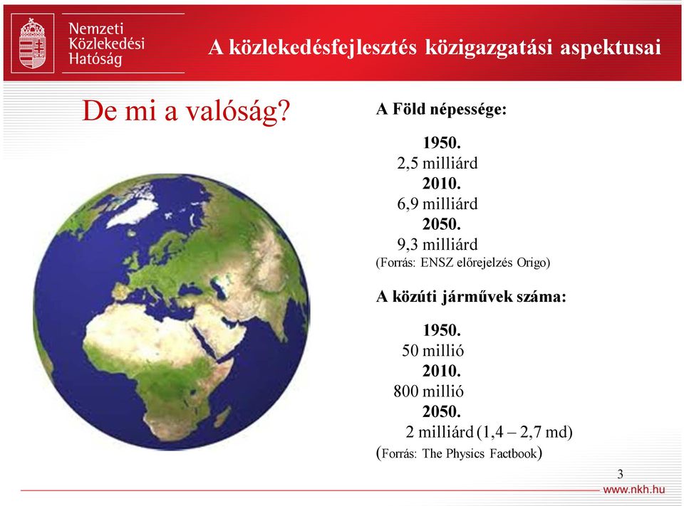 9,3 milliárd (Forrás: ENSZ előrejelzés Origo) A közúti járművek száma: