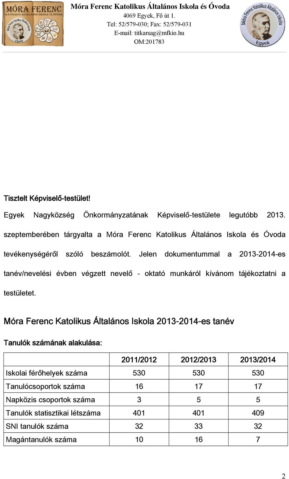 Jelen dokumentummal a 2013-2014-es tanév/nevelési évben végzett nevelő - oktató munkáról kívánom tájékoztatni a testületet.