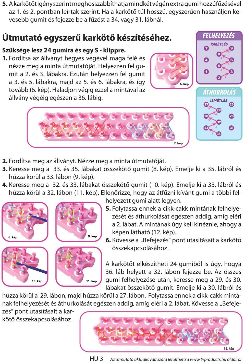 Fordítsa az állványt hegyes végével maga felé és nézze meg a minta útmutatóját. Helyezzen fel gumit a 2. és 3. lábakra. Ezután helyezzen fel gumit a 3. és 5. lábakra, majd az 5. és 6.