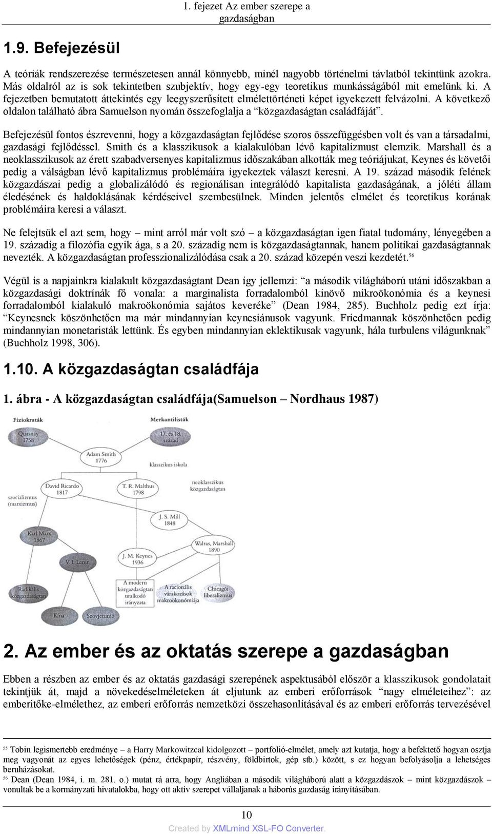 A fejezetben bemutatott áttekintés egy leegyszerűsített elmélettörténeti képet igyekezett felvázolni. A következő oldalon található ábra Samuelson nyomán összefoglalja a közgazdaságtan családfáját.