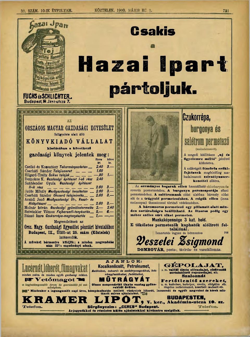 Cserháti Sándor Talaj ismeret 1.60 Hilgard-Treitz Szikes talajok.80 /. Domokos K. Gazdasági építészet I-ső rész 2.40 Száhlender Gyula Gazdasági építészet ll-ik rész 2.60 3.