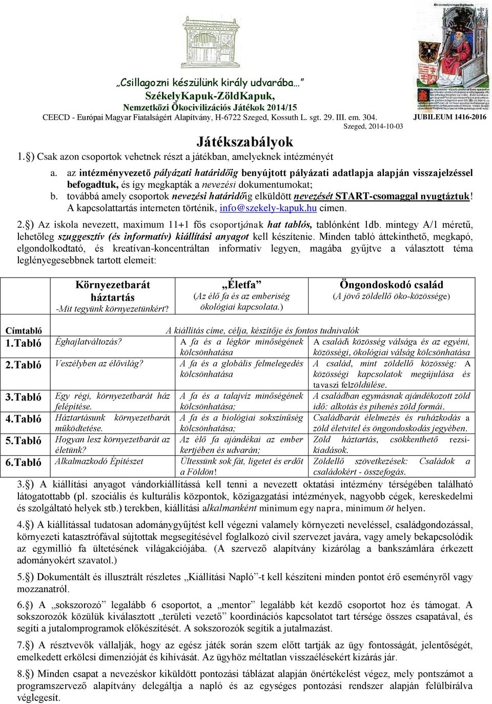 továbbá amely csoportok nevezési határidőig elküldött nevezését START-csomaggal nyugtáztuk! A kapcsolattartás interneten történik, info@szekely-kapuk.hu címen. 2.