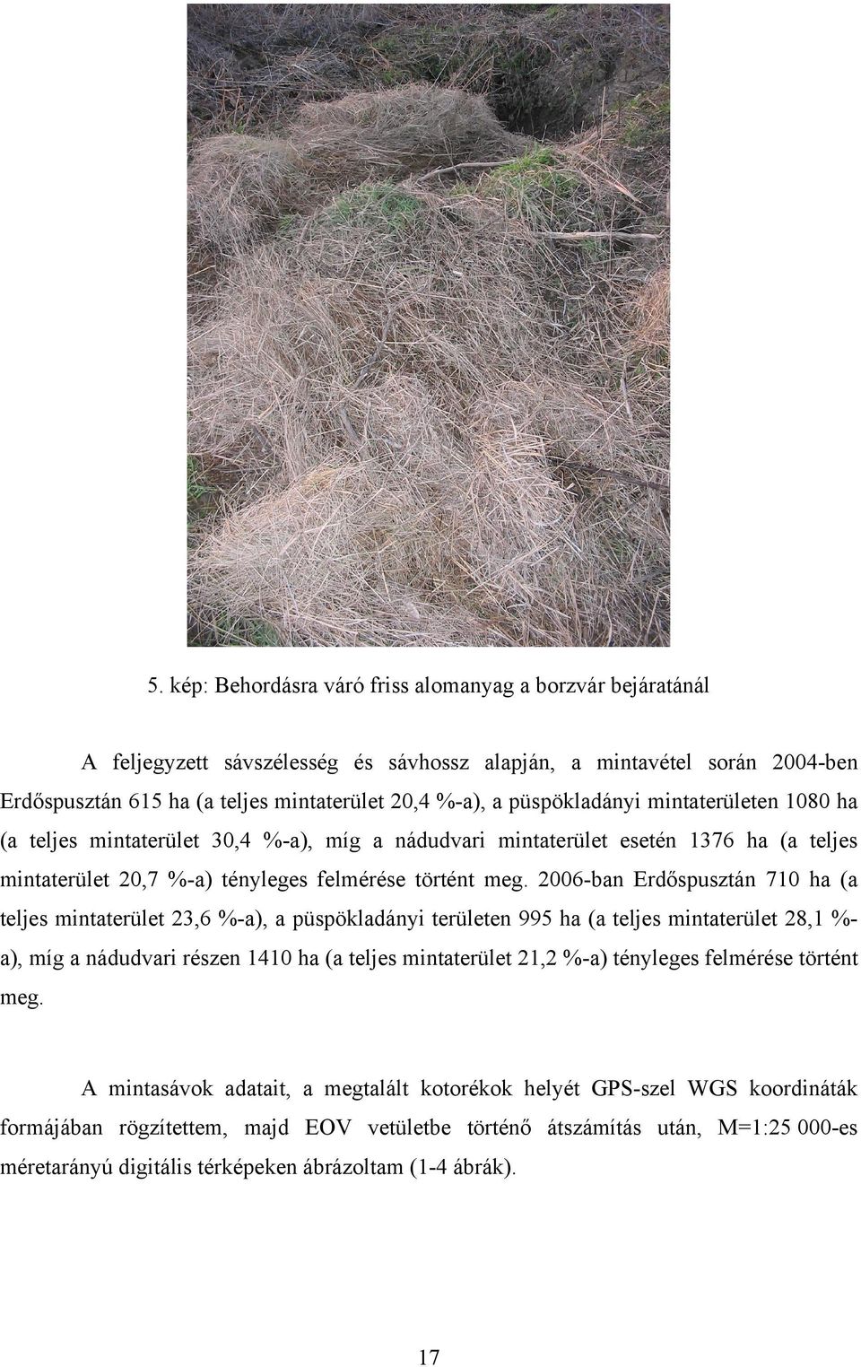 2006-ban Erdőspusztán 710 ha (a teljes mintaterület 23,6 %-a), a püspökladányi területen 995 ha (a teljes mintaterület 28,1 %a), míg a nádudvari részen 1410 ha (a teljes mintaterület 21,2 %-a)