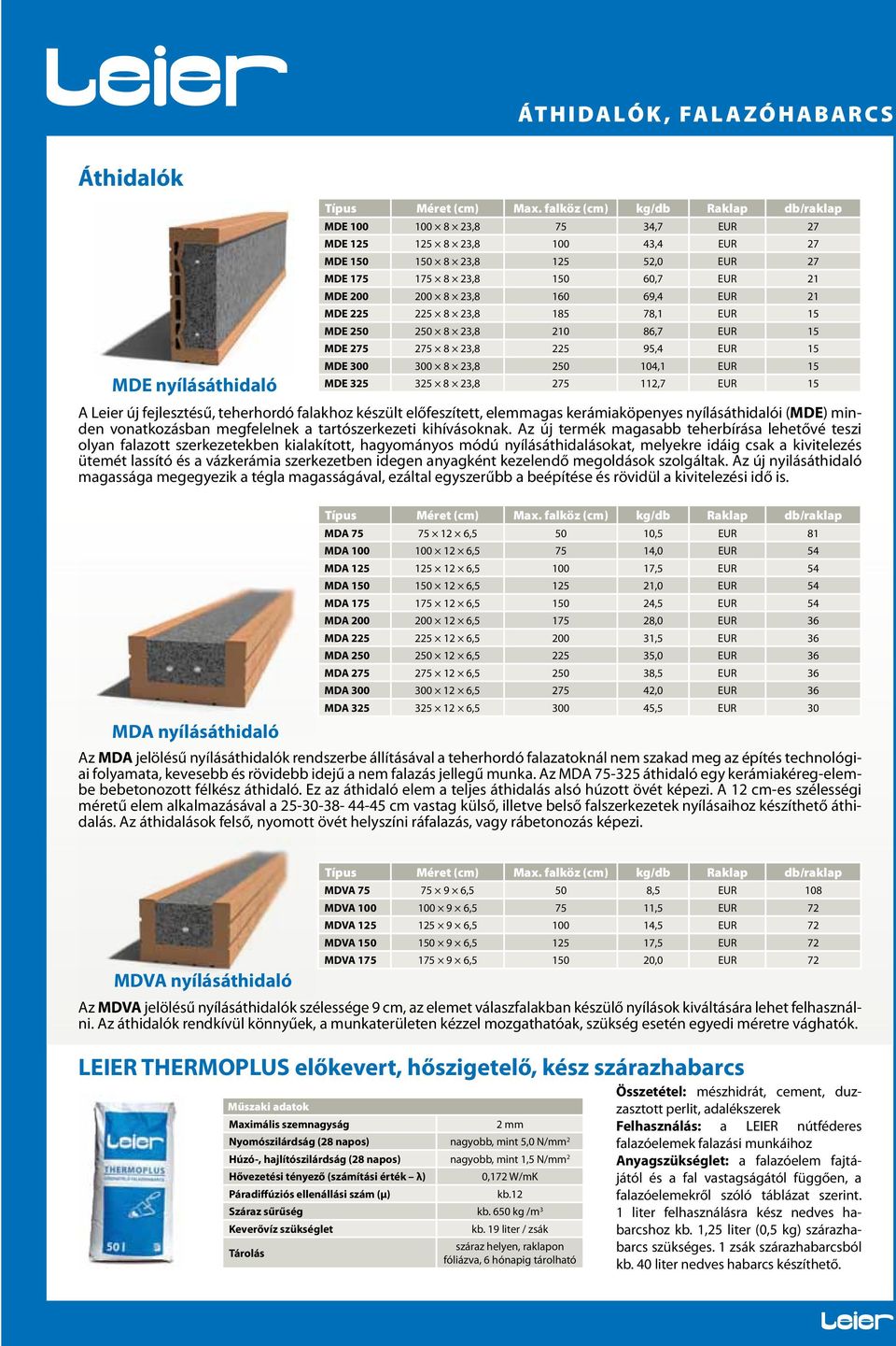 69,4 EUR 21 MDE 225 225 8 23,8 185 78,1 EUR 15 MDE 250 250 8 23,8 210 86,7 EUR 15 MDE 275 275 8 23,8 225 95,4 EUR 15 MDE 300 300 8 23,8 250 104,1 EUR 15 MDE 325 325 8 23,8 275 112,7 EUR 15 A Leier új