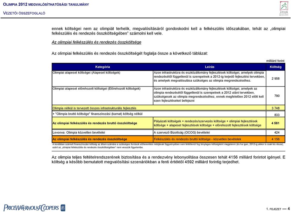 költségei (Alapeset költségek) Azon infrastruktúra és eszközállomány fejlesztések költségei, amelyek olimpia rendezésétől függetlenül is szerepelnek a 2012-ig terjedő fejlesztési tervekben, és