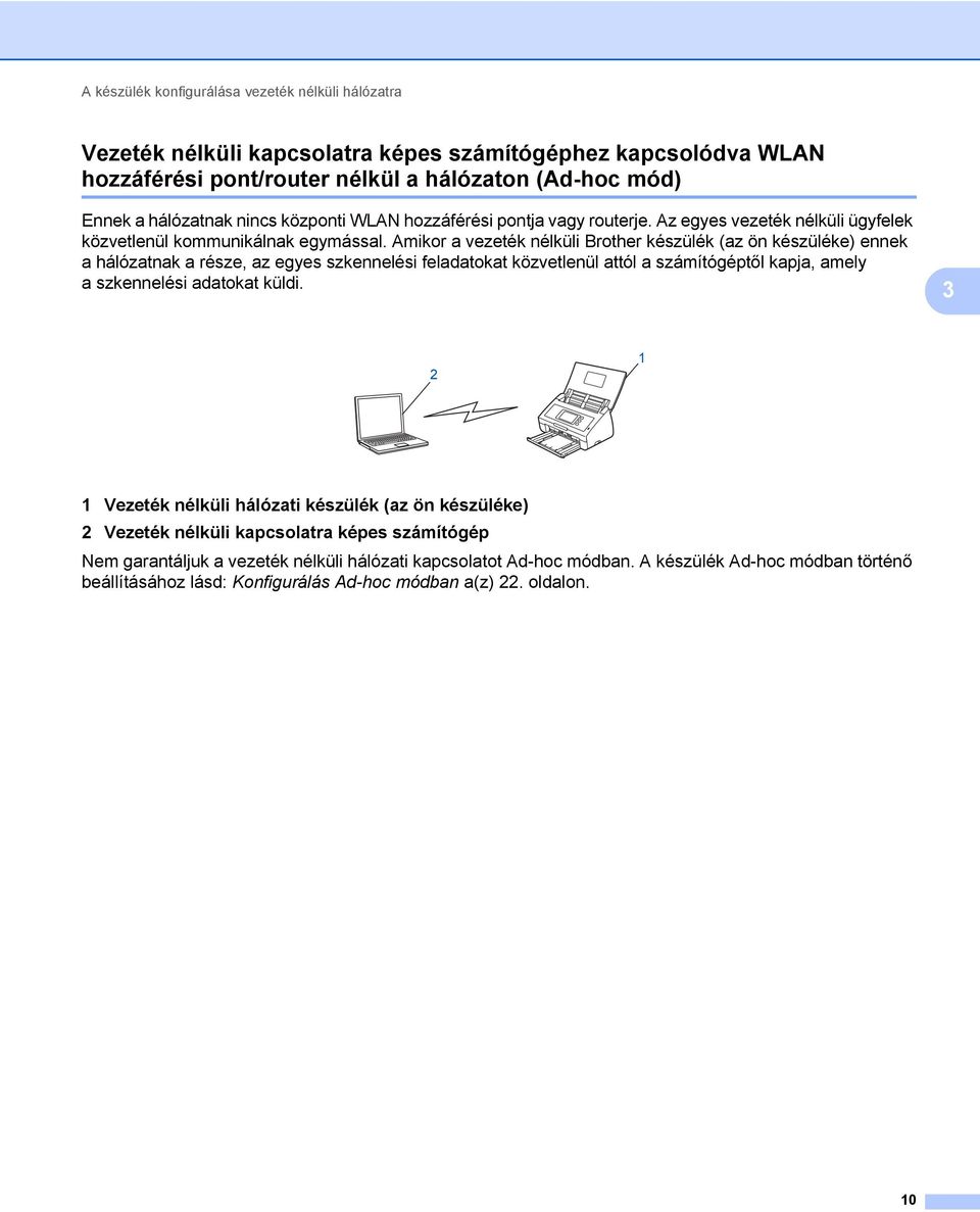 Amikor a vezeték nélküli Brother készülék (az ön készüléke) ennek a hálózatnak a része, az egyes szkennelési feladatokat közvetlenül attól a számítógéptől kapja, amely a szkennelési adatokat küldi.