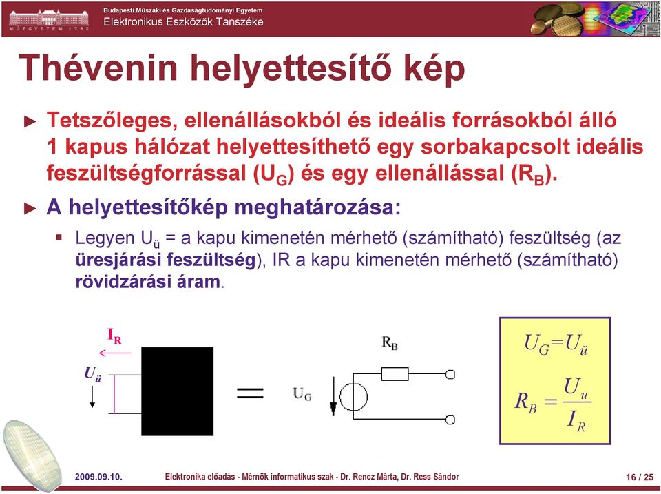 A helyettesítőkép meghatározása: Legyen U ü = a kapu kimenetén mérhető (számítható) feszültség (az üresjárási feszültség), IR a