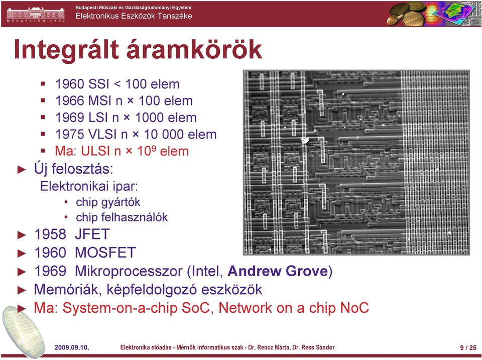 Mikroprocesszor (Intel, Andrew Grove) Memóriák, képfeldolgozó eszközök Ma: System-on-a-chip SoC, Network on