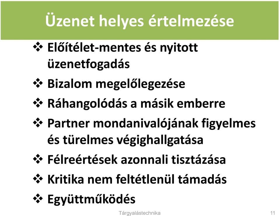 mondanivalójának figyelmes és türelmes végighallgatása Félreértések