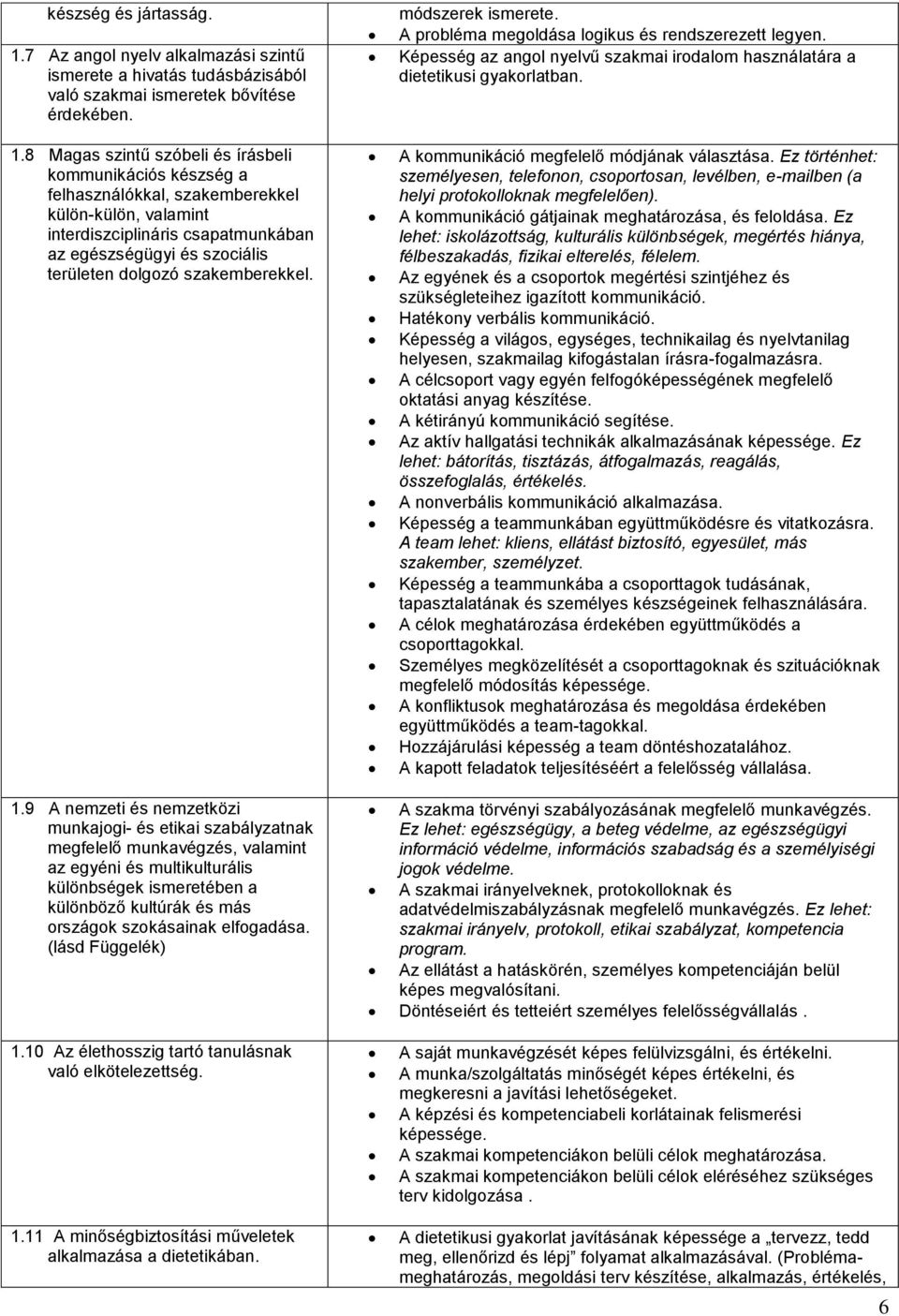 8 Magas szintű szóbeli és írásbeli kommunikációs készség a felhasználókkal, szakemberekkel külön-külön, valamint interdiszciplináris csapatmunkában az egészségügyi és szociális területen dolgozó