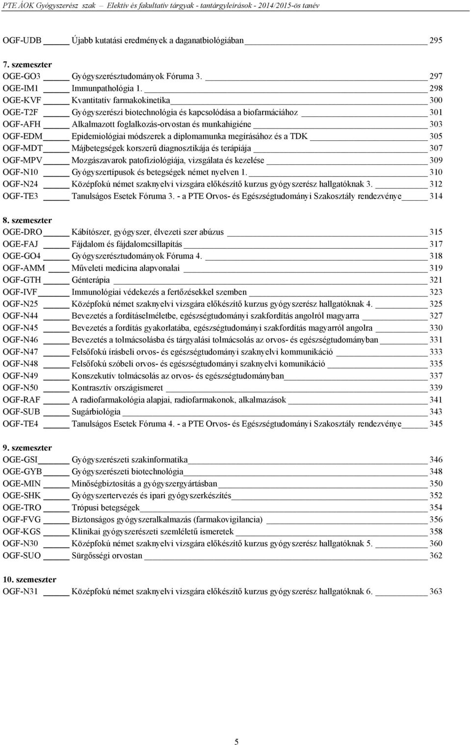 Epidemiológiai módszerek a diplomamunka megírásához és a TDK 305 OGF-MDT Májbetegségek korszerű diagnosztikája és terápiája 307 OGF-MPV Mozgászavarok patofiziológiája, vizsgálata és kezelése 309