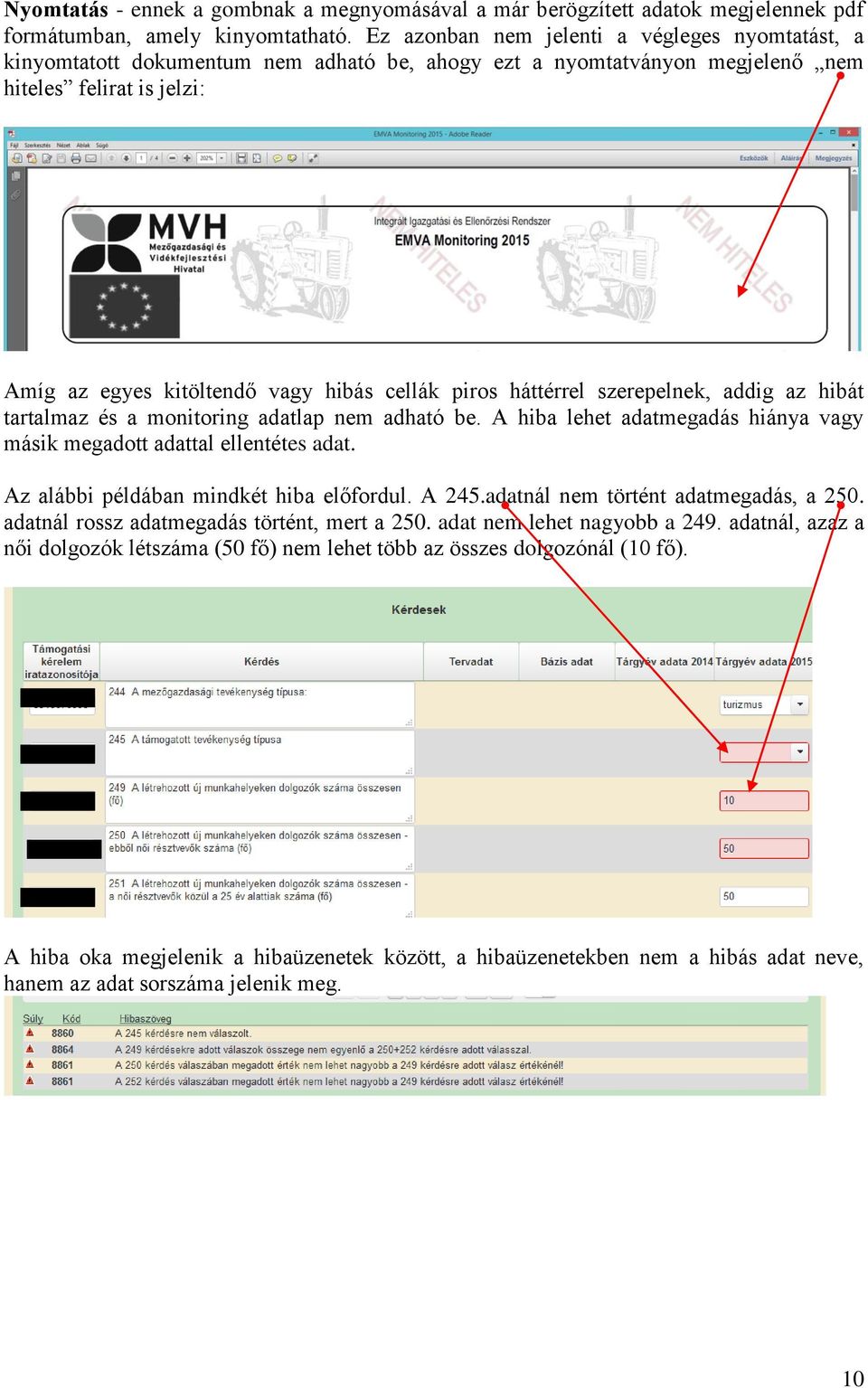 piros háttérrel szerepelnek, addig az hibát tartalmaz és a monitoring adatlap nem adható be. A hiba lehet adatmegadás hiánya vagy másik megadott adattal ellentétes adat.