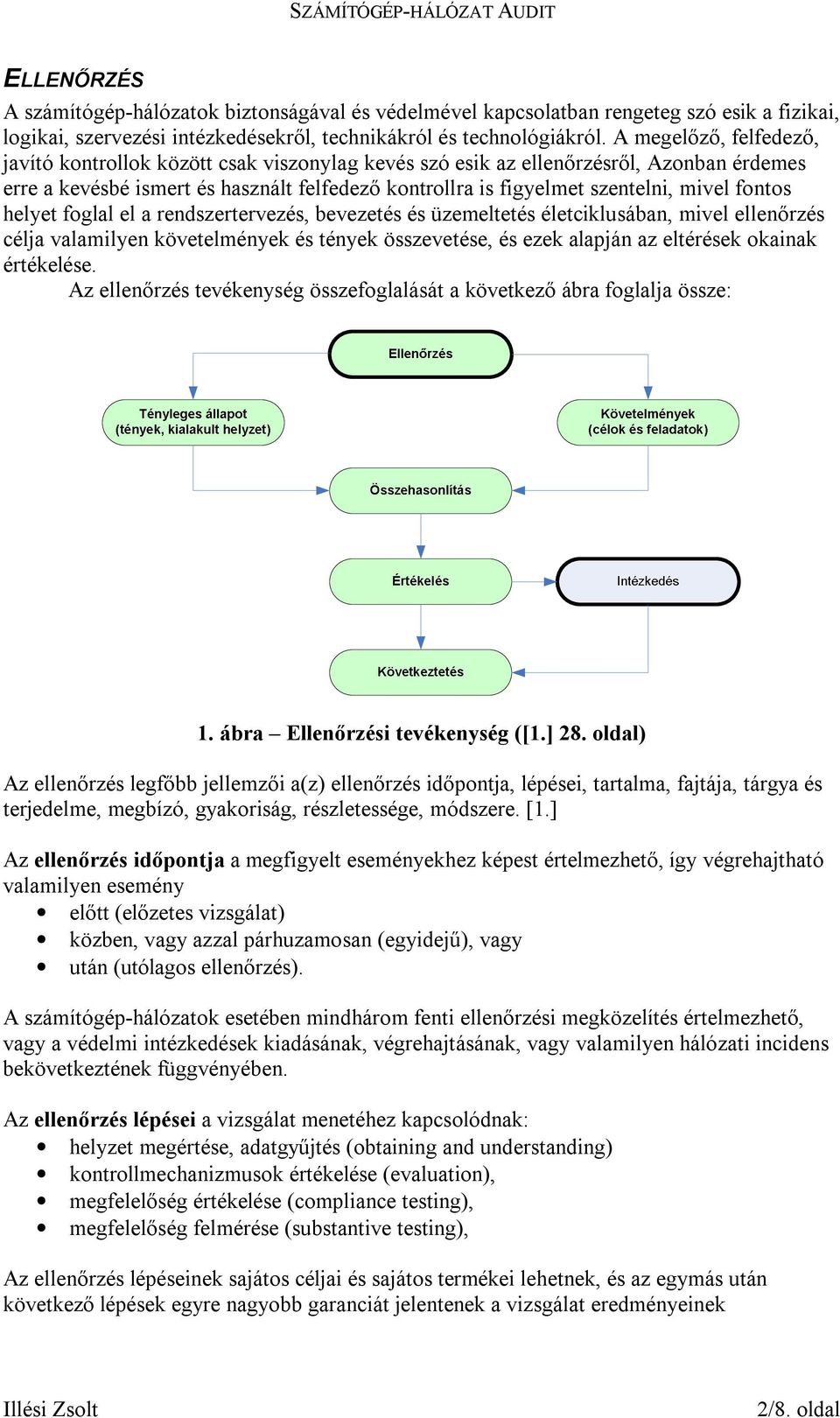 fontos helyet foglal el a rendszertervezés, bevezetés és üzemeltetés életciklusában, mivel ellenőrzés célja valamilyen követelmények és tények összevetése, és ezek alapján az eltérések okainak