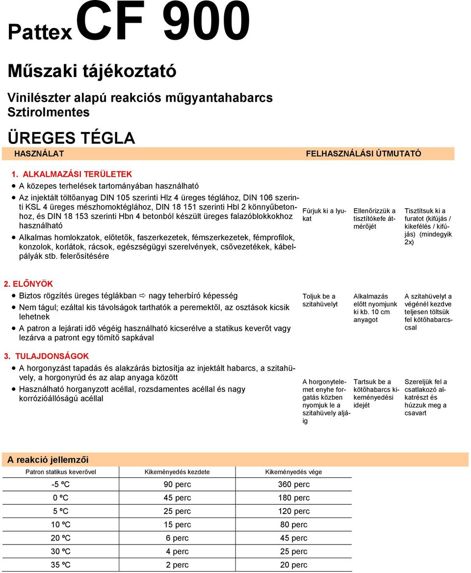 szerinti Hbl 2 könnyűbetonhoz, és DIN 18 153 szerinti Hbn 4 betonból készült üreges falazóblokkokhoz használható Alkalmas homlokzatok, előtetők, faszerkezetek, fémszerkezetek, fémprofilok, konzolok,