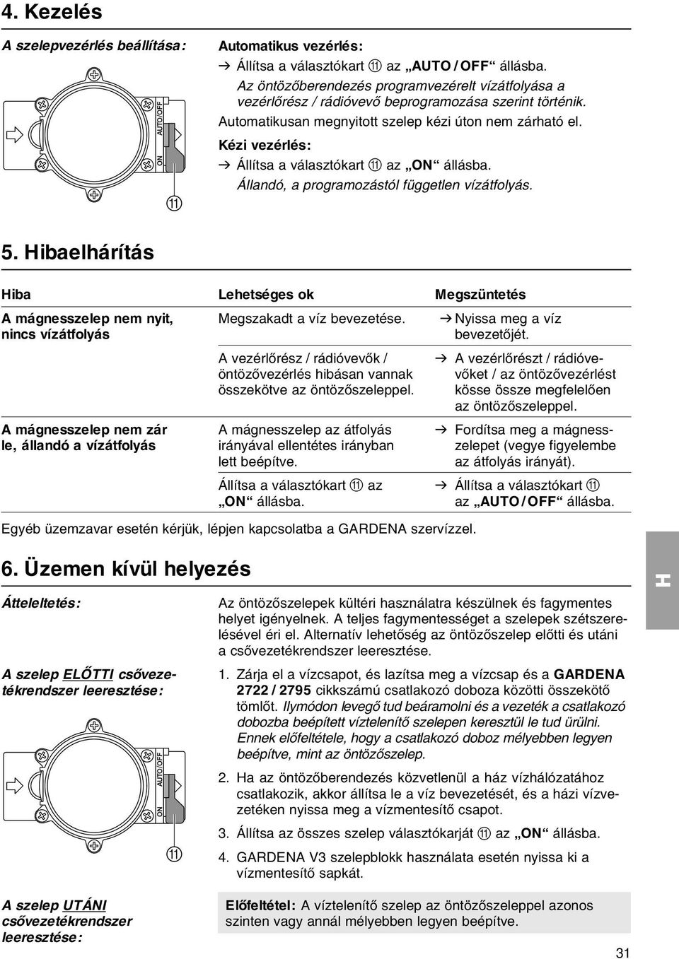 Kйzi vezйrlйs: v Бllнtsa a vбlasztуkart A az ON бllбsba. Бllandу, a programozбstуl fьggetlen vнzбtfolyбs. 5.