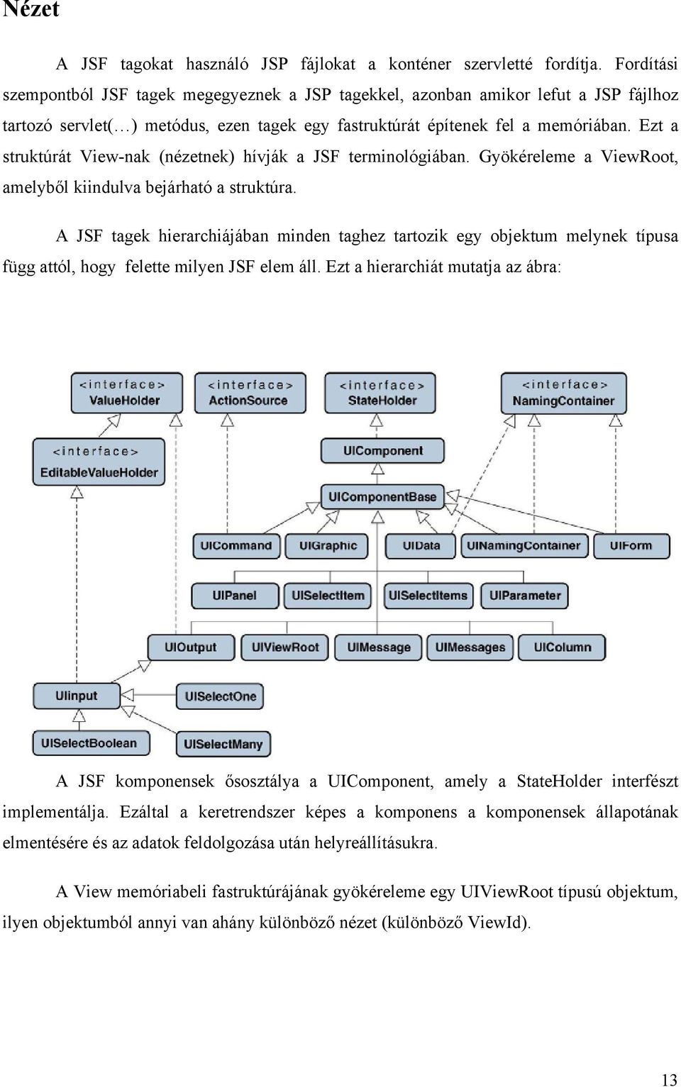 Ezt a struktúrát View-nak (nézetnek) hívják a JSF terminológiában. Gyökéreleme a ViewRoot, amelyből kiindulva bejárható a struktúra.