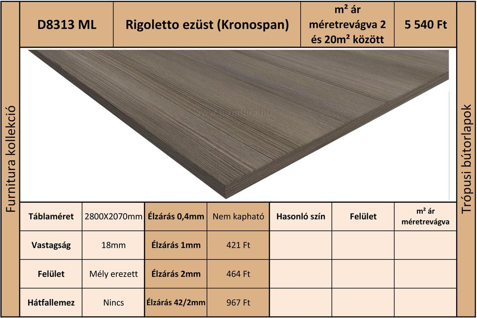 Felület Vastagság 18mm Élzárás 1mm 421