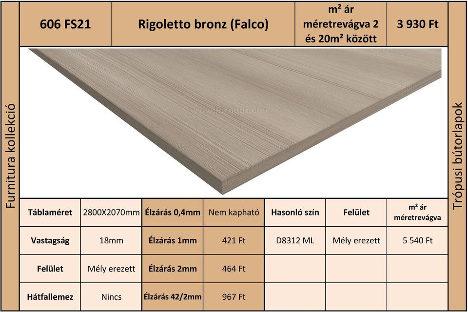18mm Élzárás 1mm 421 Ft D8312 ML Mély erezett