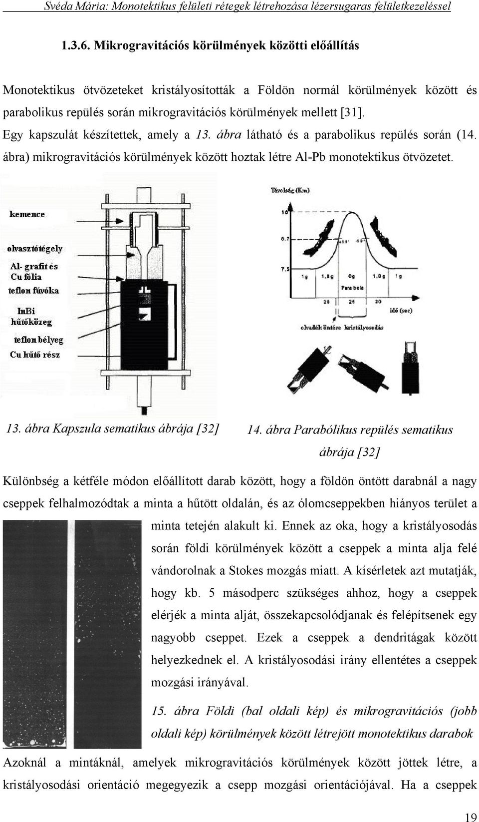 Egy kapszulát készítettek, amely a 13. ábra látható és a parabolikus repülés során (14. ábra) mikrogravitációs körülmények között hoztak létre Al-Pb monotektikus ötvözetet. 13. ábra Kapszula sematikus ábrája [32] 14.