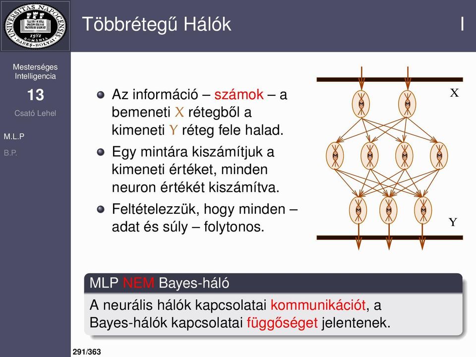 Egy mintára kiszámítjuk a kimeneti értéket, minden neuron értékét kiszámítva.